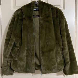Zara olive green faux fur hoodie